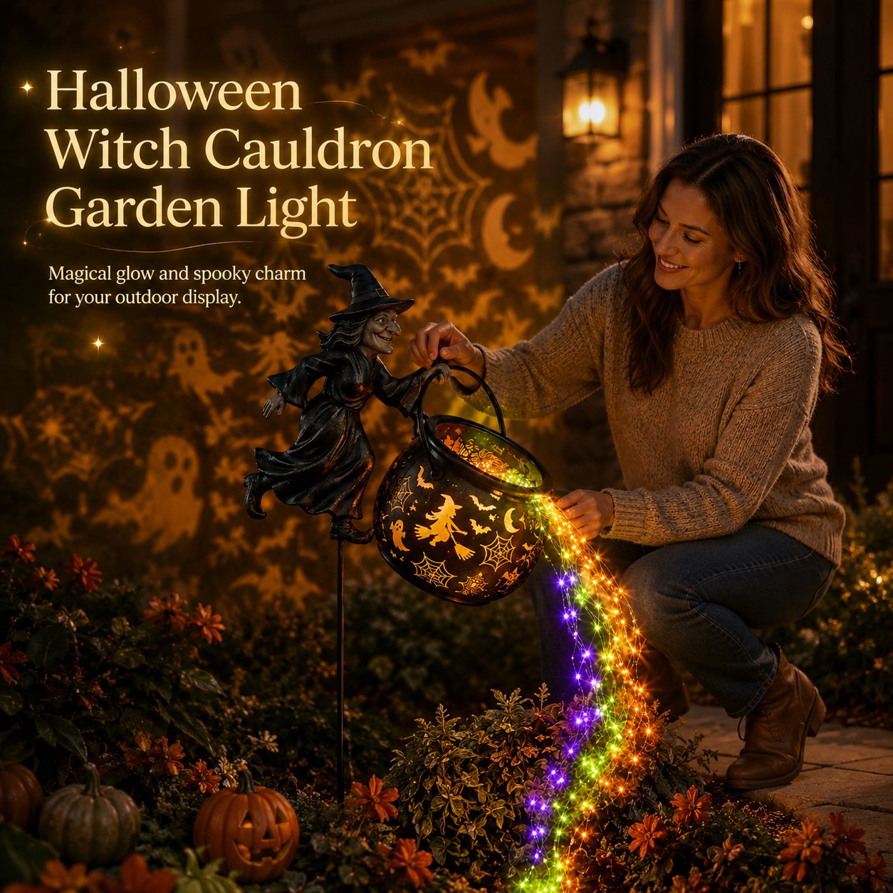 🧙 Halloween Witch Cauldron Garden Light | Glowing Outdoor Yard Decort 🎃 👻