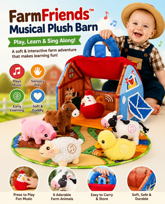 Montessori Musical Plush Barn Interactive Farm Animal Playset for Babies & Toddlers