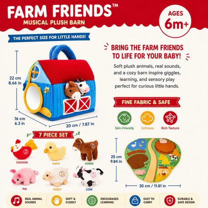 Montessori Musical Plush Barn Interactive Farm Animal Playset for Babies & Toddlers