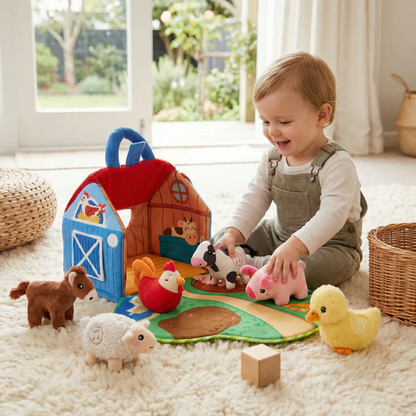 Montessori Musical Plush Barn Interactive Farm Animal Playset for Babies & Toddlers