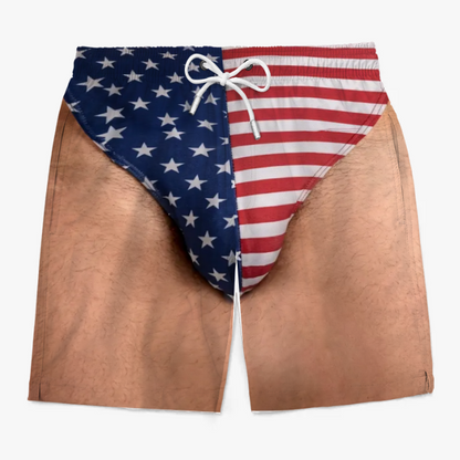 Custom Funny Patriotic Men Swim Trunks - Personalized Summer Vacation And Travel Gifts For Men - Freedom And Chill