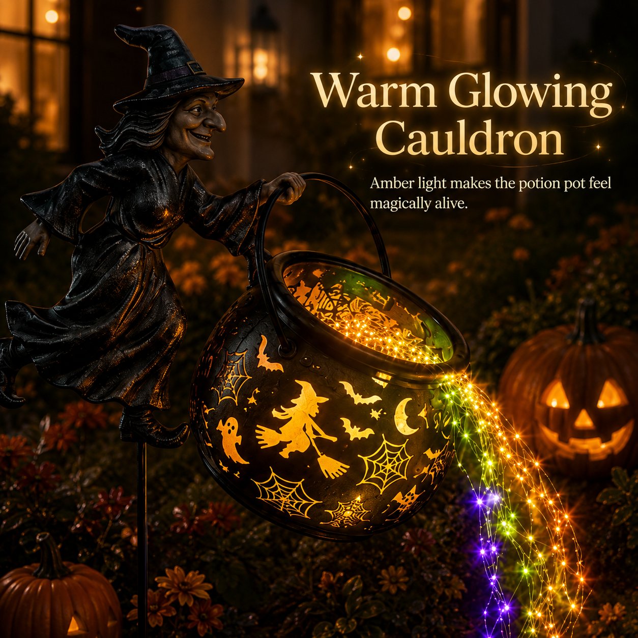 🧙 Halloween Witch Cauldron Garden Light | Glowing Outdoor Yard Decort 🎃 👻