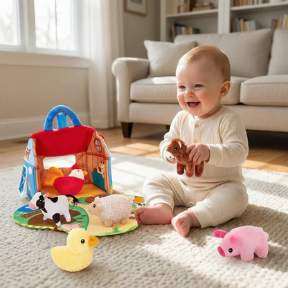 Montessori Musical Plush Barn Interactive Farm Animal Playset for Babies & Toddlers